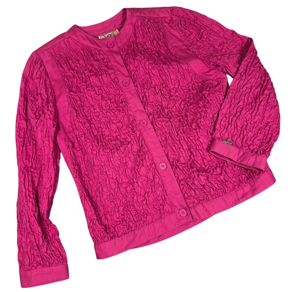 Vintage Gene Ewing BIS Pink Jacket Blazer Neiman Marcus Small Crinkle Shirring